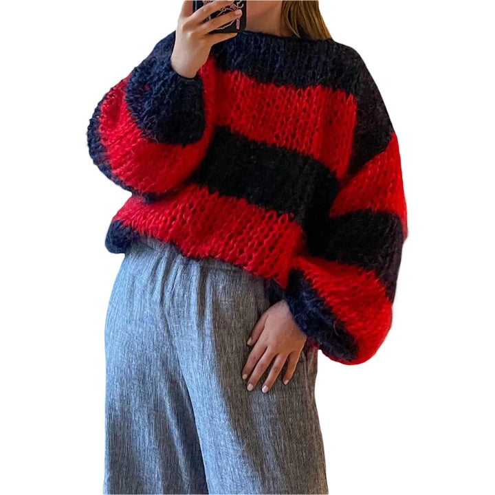 Damski oversize sweter z paskami – Yvonne