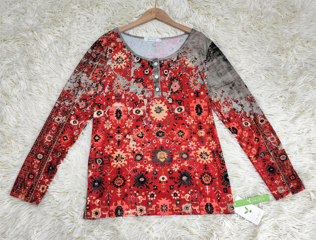 Vintage Azteken-Print Longsleeve - Wzór jesienny-S-Trend Polska