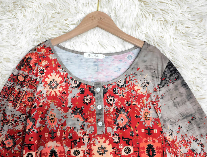 Vintage Azteken-Print Longsleeve - Wzór jesienny-S-Trend Polska