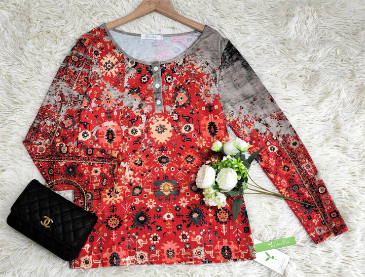 Vintage Azteken-Print Longsleeve - Wzór jesienny-S-Trend Polska