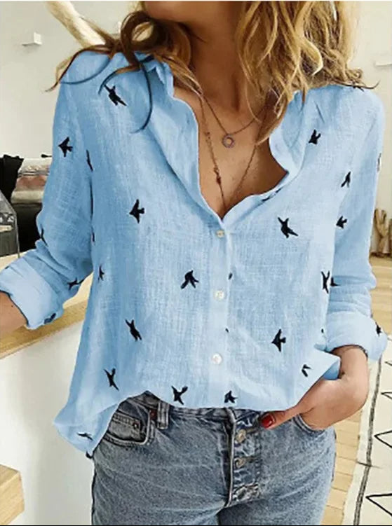 Vintage Bluzka z mieszanki lnu – Clara-Niebieski-S-Trend Polska