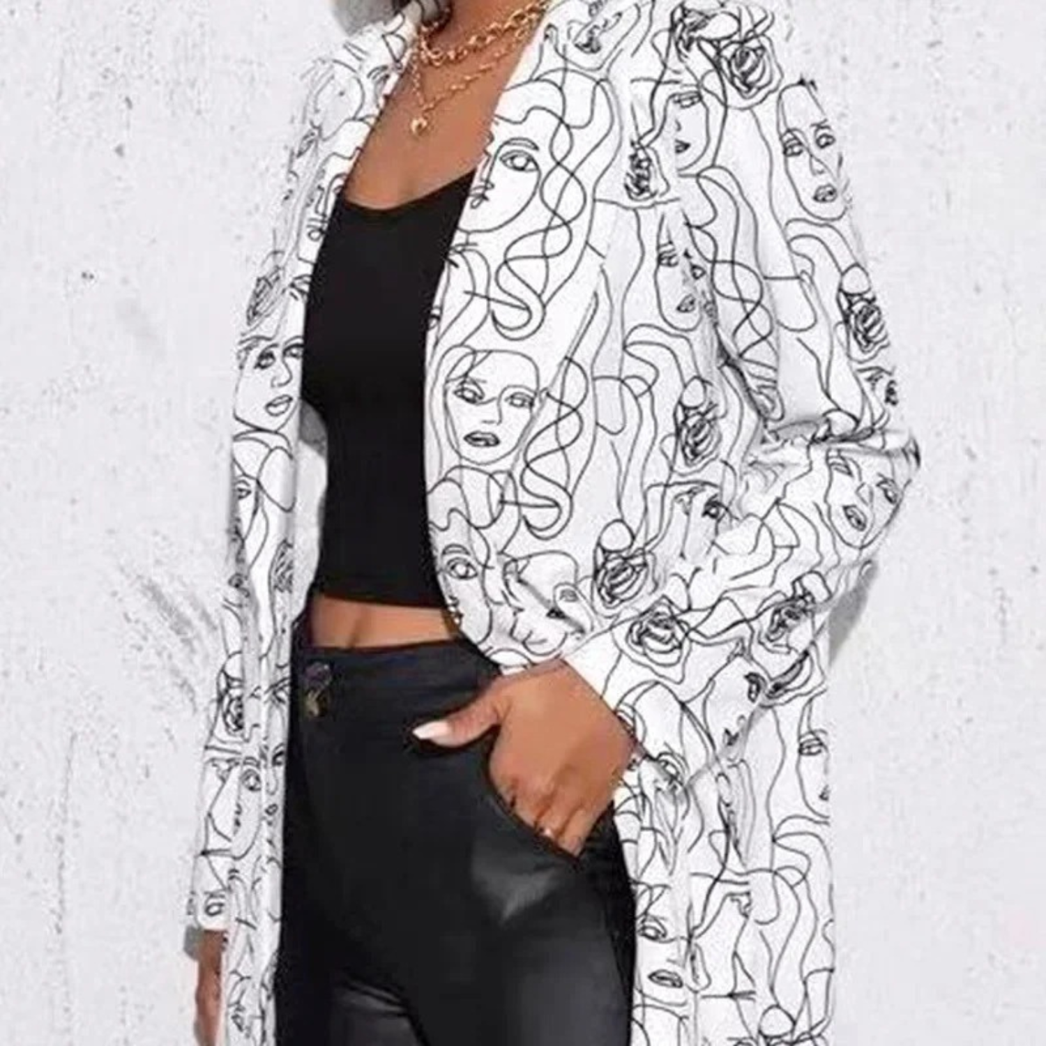 Vintage Casual Blazer z nieregularnym nadrukiem - Aria-Czarnobiały-S-Trend Polska