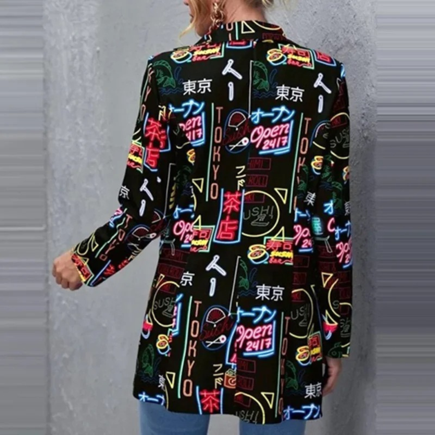 Vintage Casual Blazer z nieregularnym nadrukiem - Aria-Czarny-S-Trend Polska