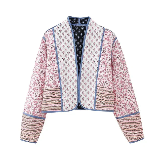 Vintage Kwiatowy Patchworkowy Płaszcz dla Damskich - Nora-Różowy-XS-Trend Polska