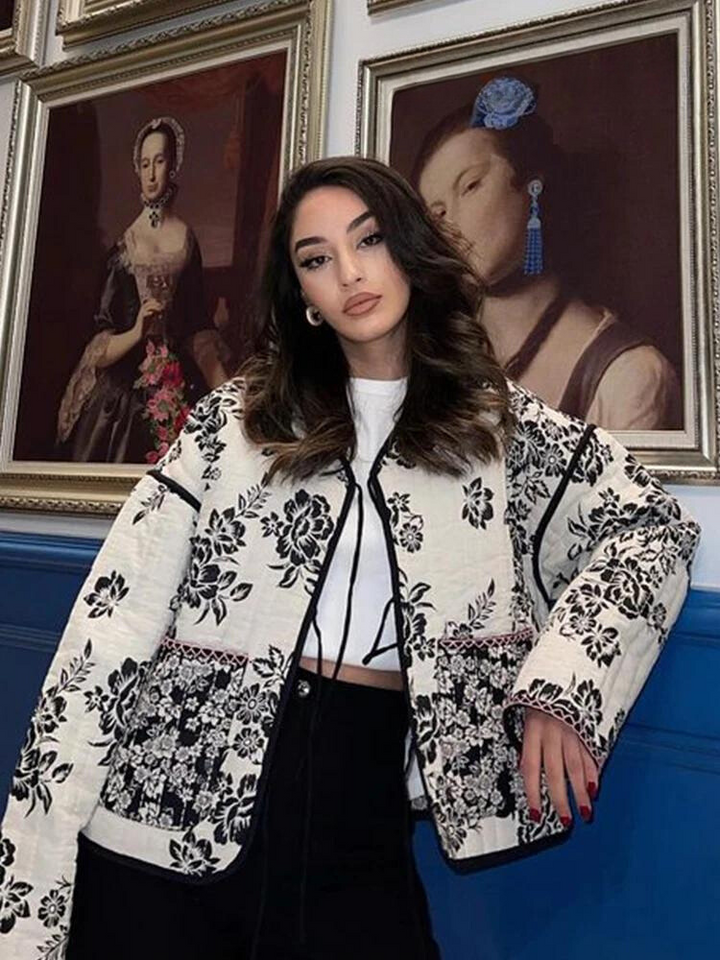 Vintage Kwiatowy Patchworkowy Płaszcz dla Damskich - Nora-Zielony-XS-Trend Polska