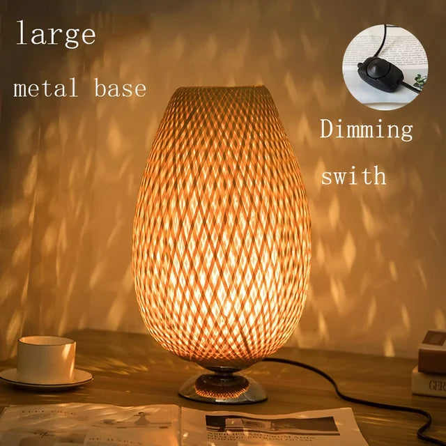 Vintage Lampa na stół z bambusa - TimberGlow-Mała drewniana stopka H36 cm * B23 cm-Trend Polska