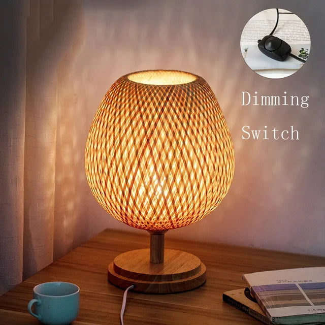 Vintage Lampa na stół z bambusa - TimberGlow-Mała drewniana stopka H36 cm * B23 cm-Trend Polska