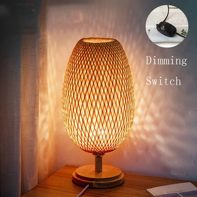 Vintage Lampa na stół z bambusa - TimberGlow-Mała drewniana stopka H36 cm * B23 cm-Trend Polska