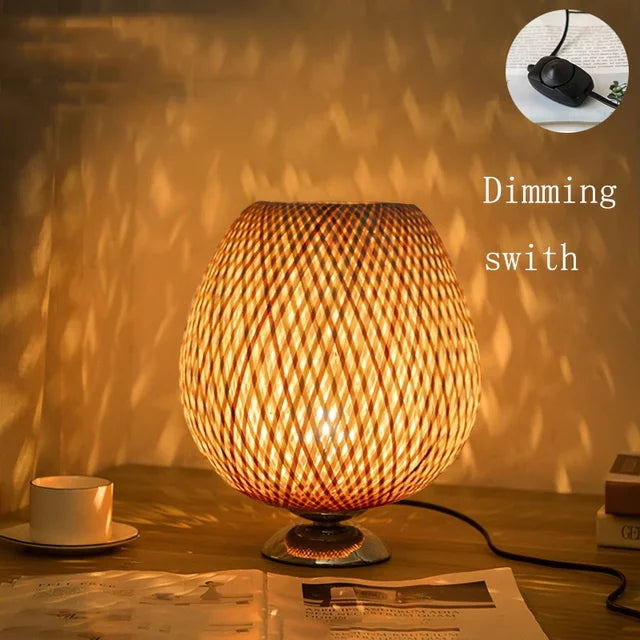 Vintage Lampa na stół z bambusa - TimberGlow-Mała drewniana stopka H36 cm * B23 cm-Trend Polska