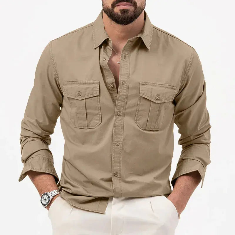 Vintage męska koszula z długim rękawem – Vincent-Khaki-S-Trend Polska