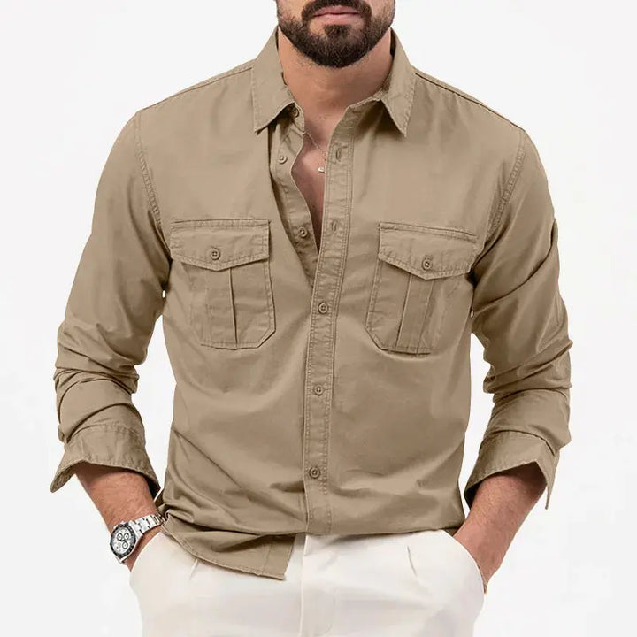 Vintage męska koszula z długim rękawem – Vincent-Khaki-S-Trend Polska