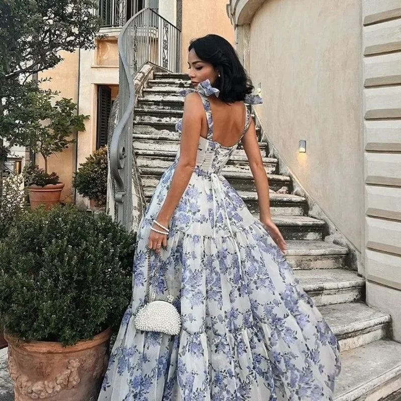 Vintage Niebieska Sukienka Wieczorowa Bez Ramiączek - Elena-Niebieski-XS-Trend Polska