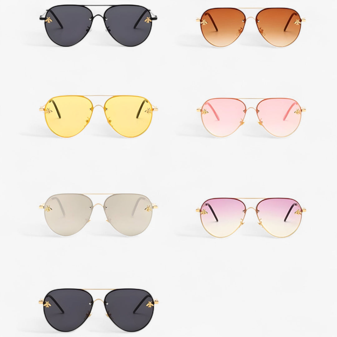 Vintage okulary pilota z detalem pszczoły – Halcyon-Złoto Srebro-Trend Polska