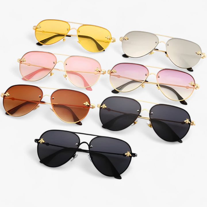Vintage okulary pilota z detalem pszczoły – Halcyon-Złoto Srebro-Trend Polska