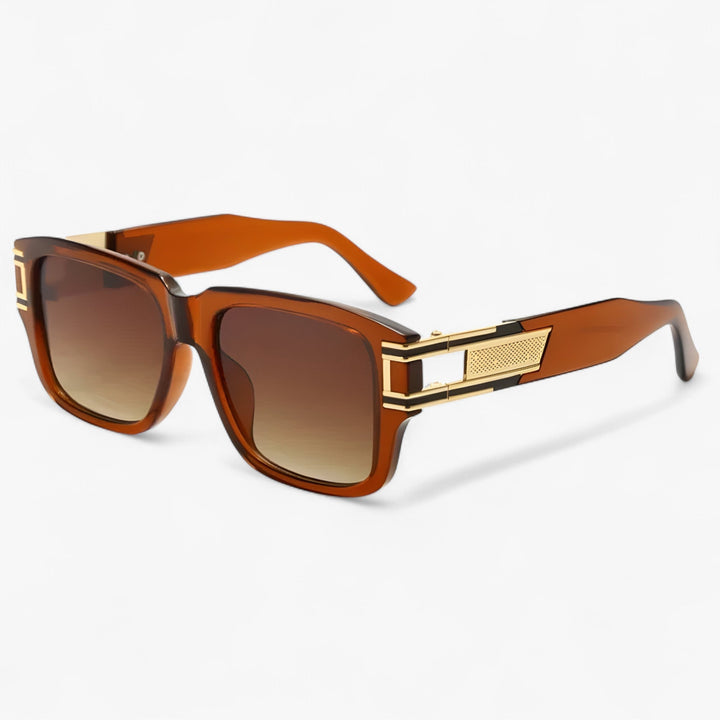 Vintage okulary przeciwsłoneczne z kwadratową ramą i detalem kropli – Elvoir-Braun-Trend Polska