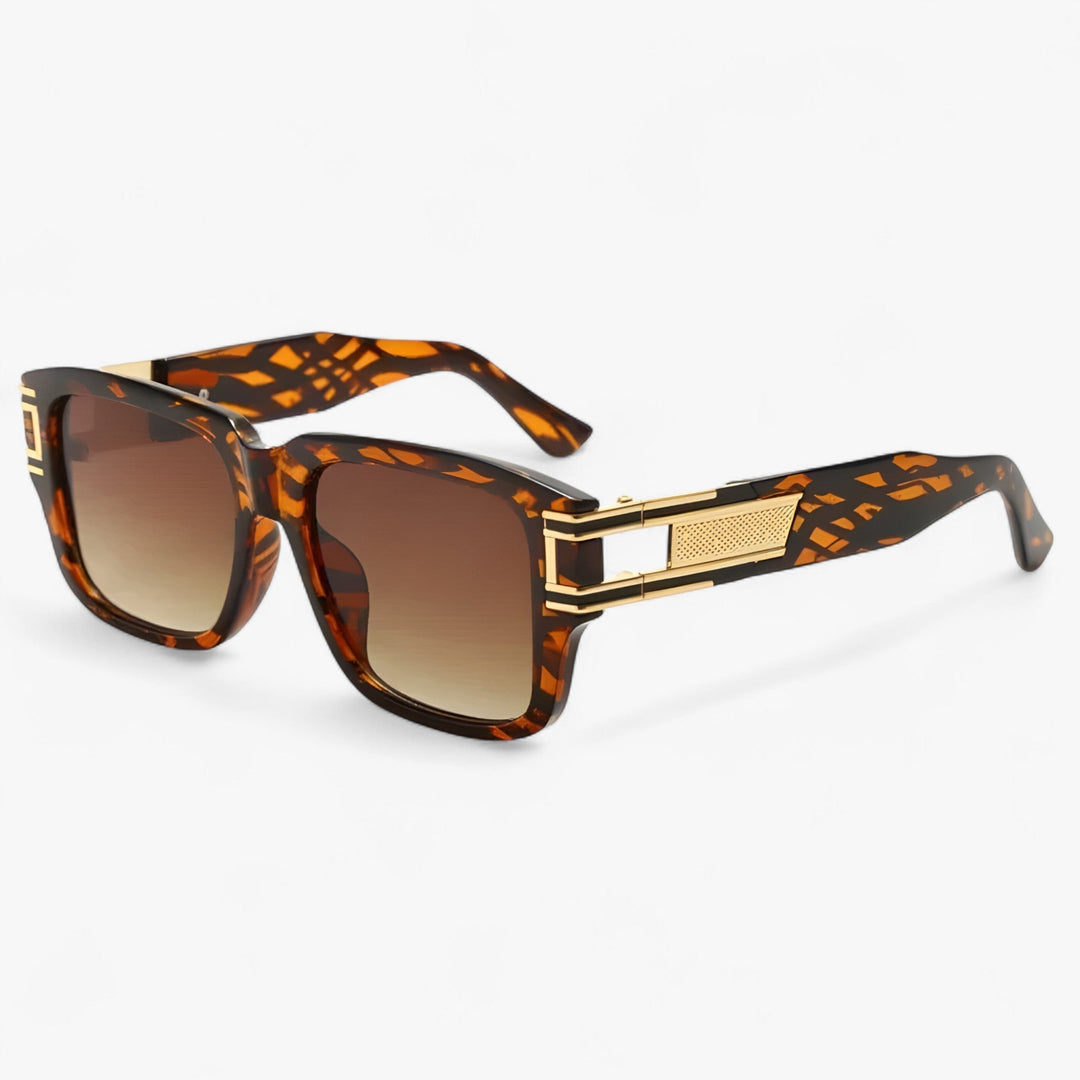 Vintage okulary przeciwsłoneczne z kwadratową ramą i detalem kropli – Elvoir-Leopard Szary-Trend Polska