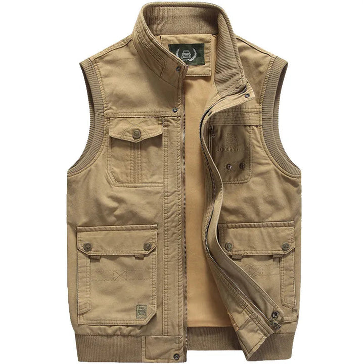 Vintage outdoorowa kamizelka z praktycznymi kieszeniami dla mężczyzn – Elias-Khaki-XS-Trend Polska
