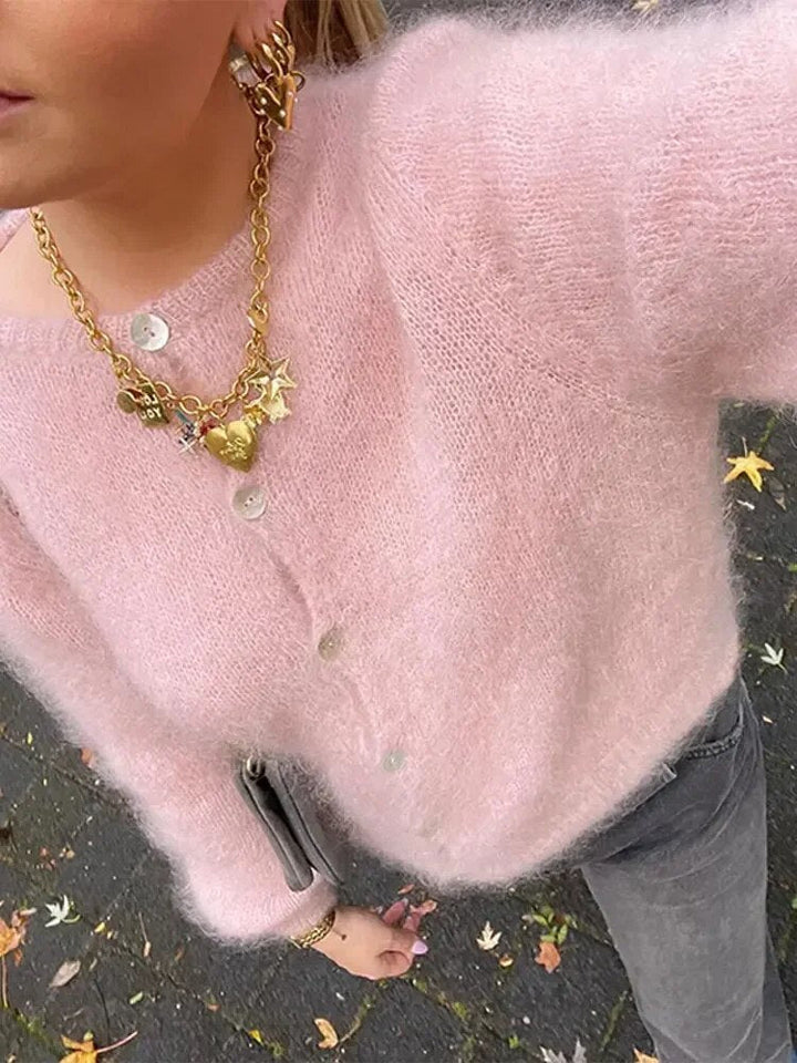 Vintage Pluszowy Sweter Damski - Rosie-Różowy-jeden rozmiar-Trend Polska