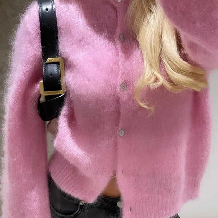 Vintage Pluszowy Sweter Damski - Rosie-Różowy-jeden rozmiar-Trend Polska