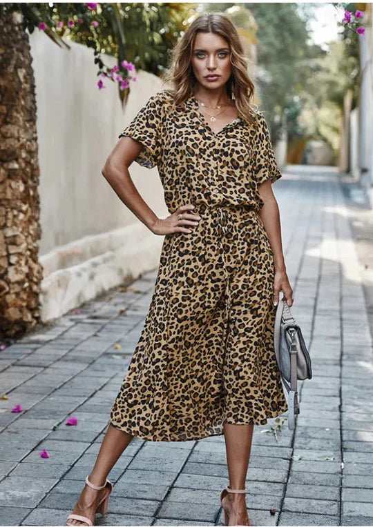 Vintage Sukienka Letnia z Rękawami 3/4 – Maevy-Khaki-S-Trend Polska