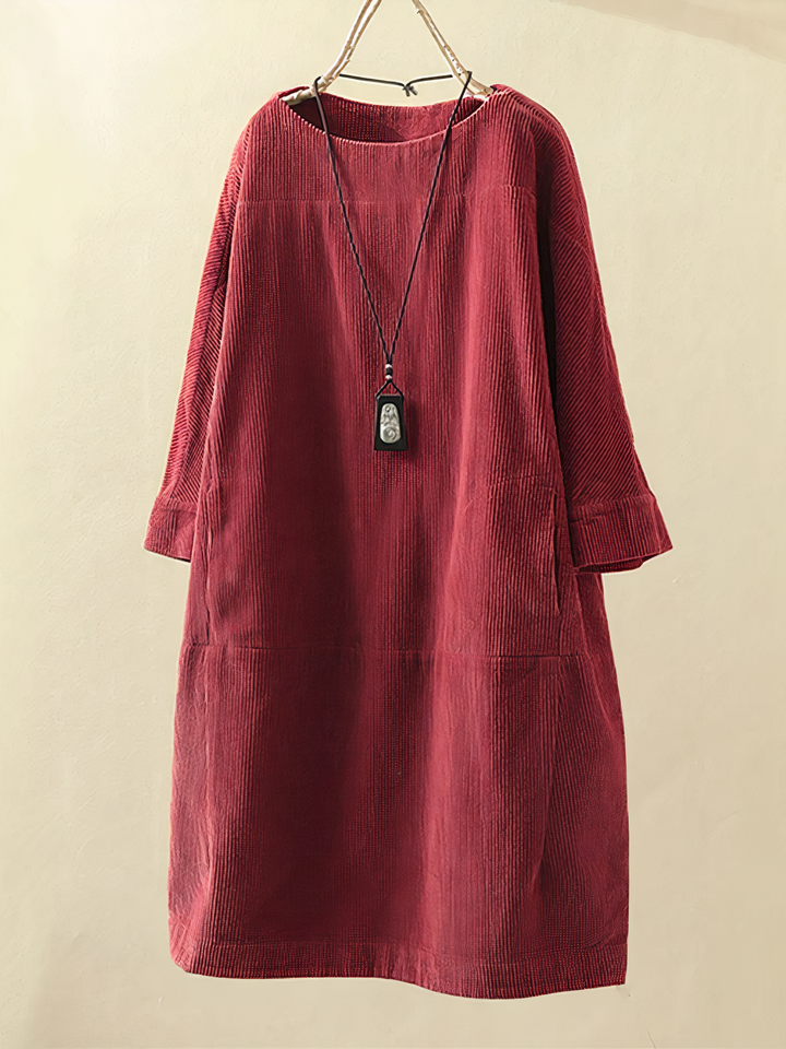 Vintage sukienka z korduroju w kroju literki A - Elise-Czerwony-M-Trend Polska
