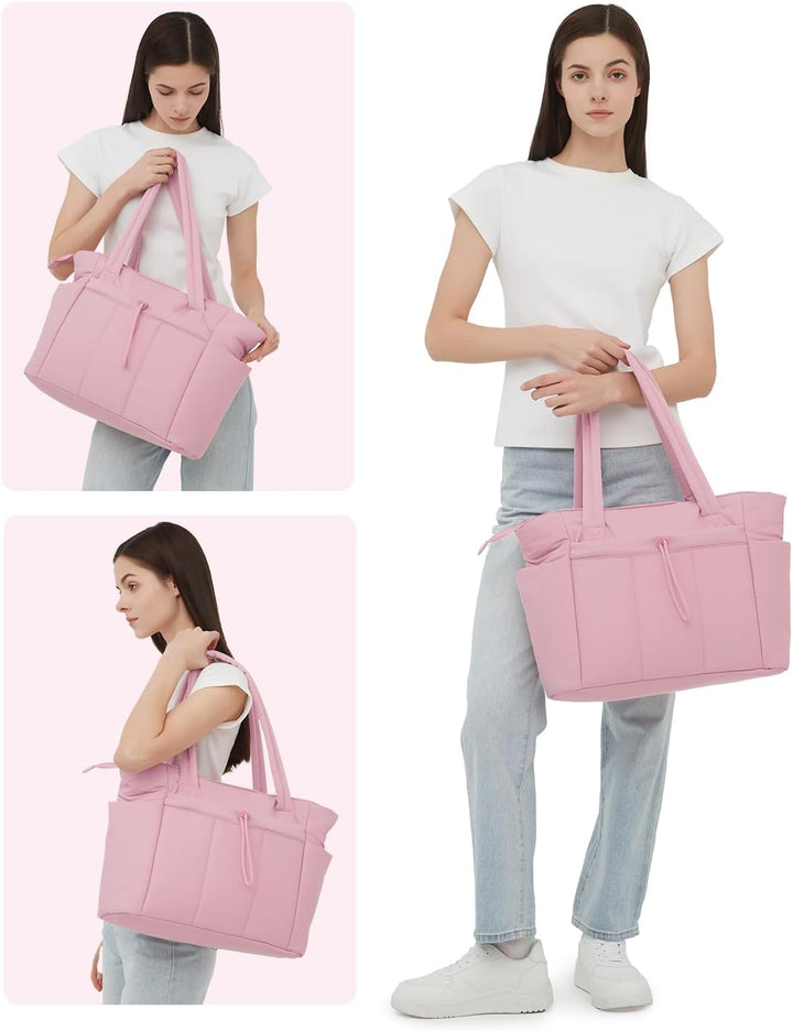 Quilted Puffer Tote z uchwytem na kubek i kieszenią na laptopa do podróży i pracy