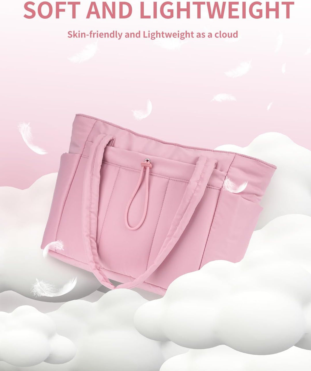 Quilted Puffer Tote z uchwytem na kubek i kieszenią na laptopa do podróży i pracy