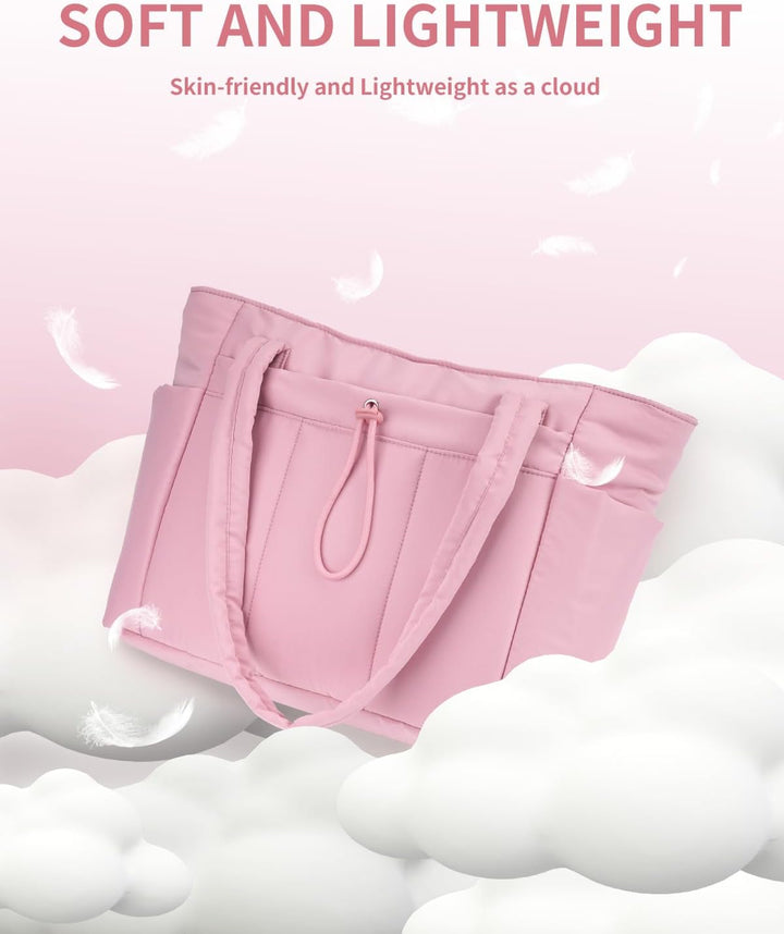 Quilted Puffer Tote z uchwytem na kubek i kieszenią na laptopa do podróży i pracy