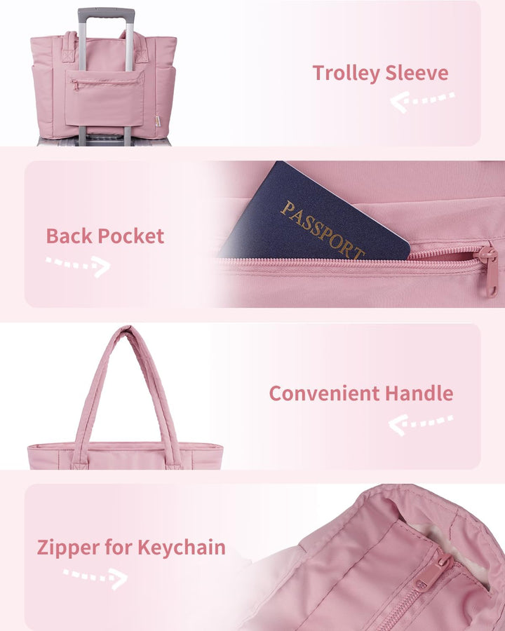 Quilted Puffer Tote z uchwytem na kubek i kieszenią na laptopa do podróży i pracy