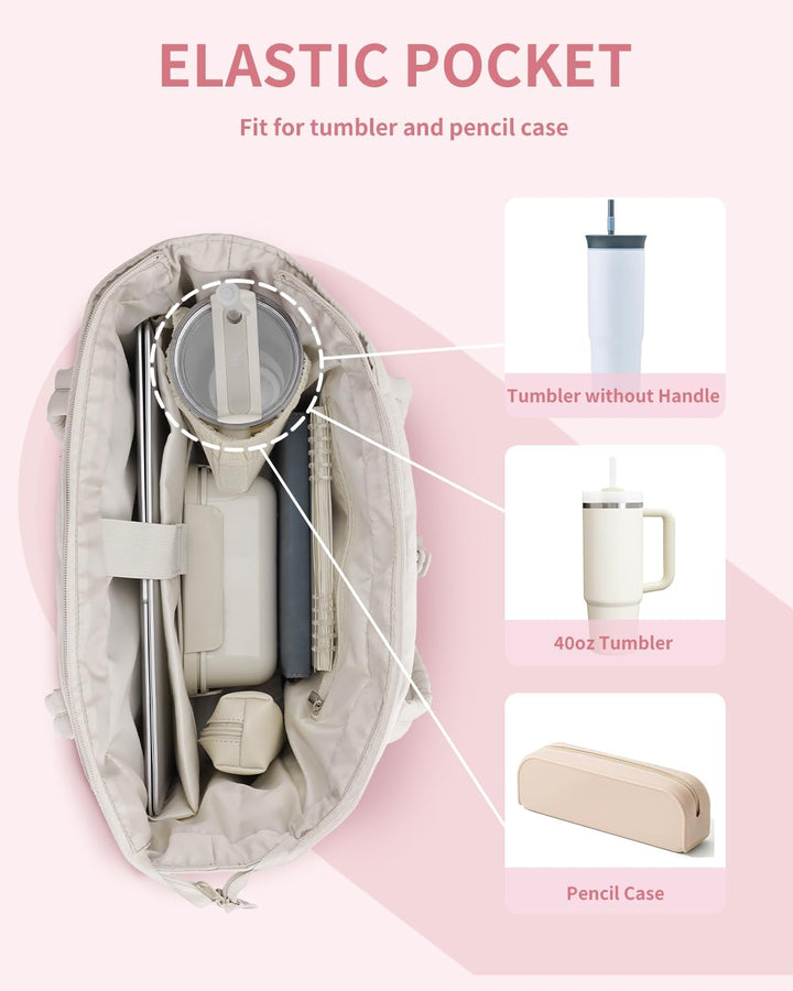 Quilted Puffer Tote z uchwytem na kubek i kieszenią na laptopa do podróży i pracy