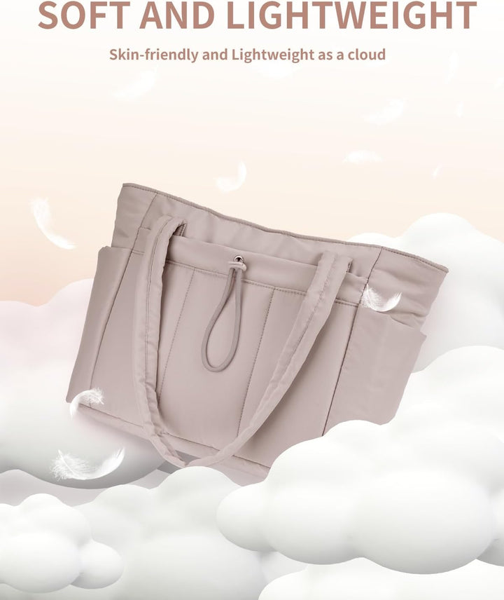 Quilted Puffer Tote z uchwytem na kubek i kieszenią na laptopa do podróży i pracy
