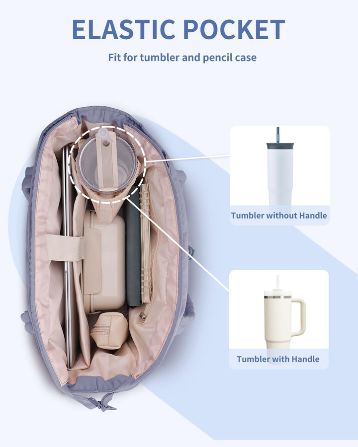 Quilted Puffer Tote z uchwytem na kubek i kieszenią na laptopa do podróży i pracy