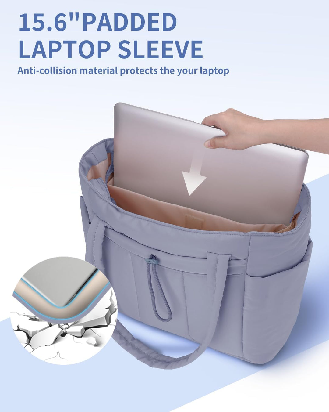 Quilted Puffer Tote z uchwytem na kubek i kieszenią na laptopa do podróży i pracy