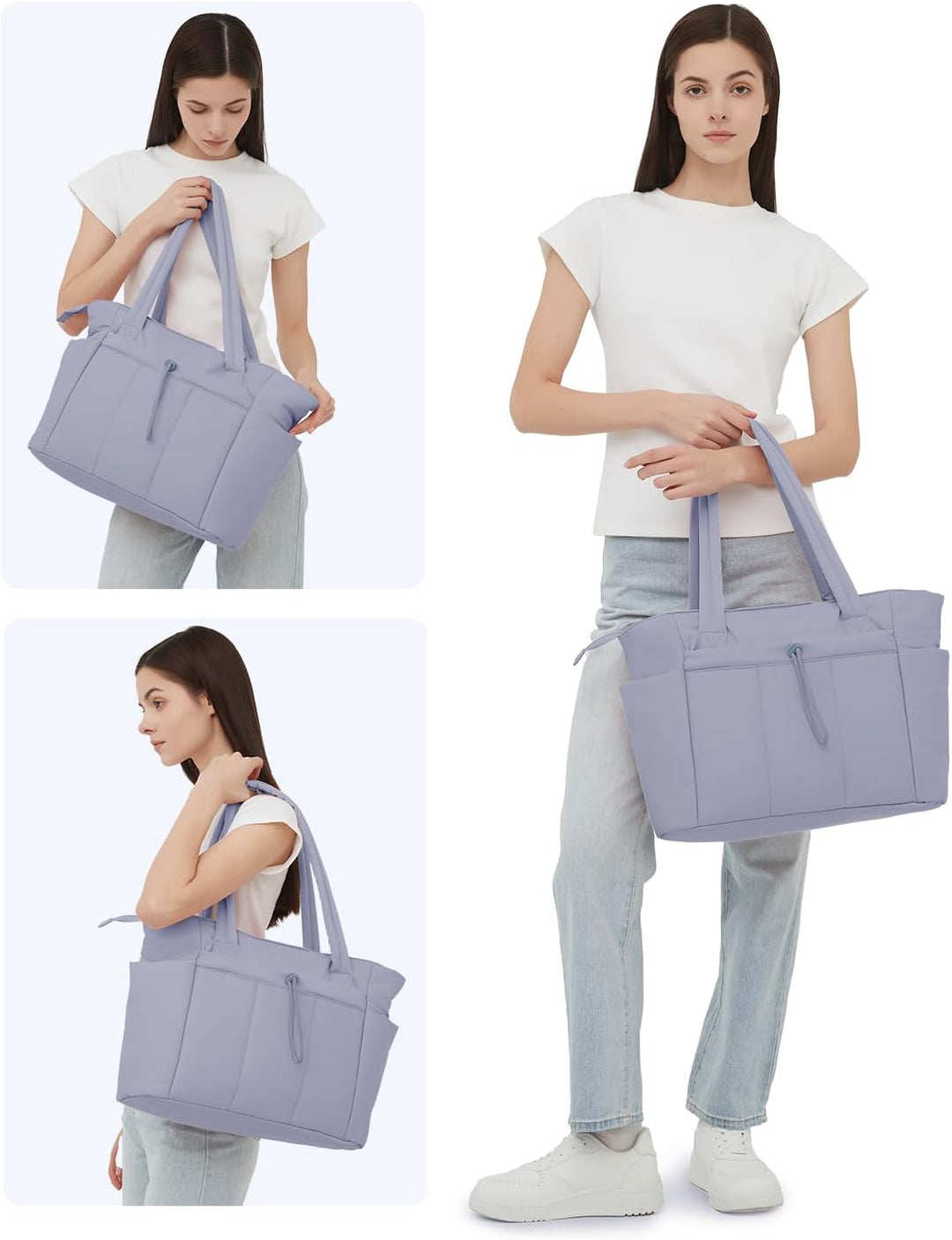Quilted Puffer Tote z uchwytem na kubek i kieszenią na laptopa do podróży i pracy