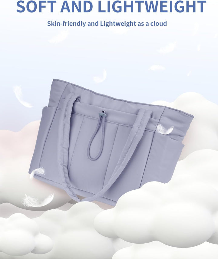 Quilted Puffer Tote z uchwytem na kubek i kieszenią na laptopa do podróży i pracy