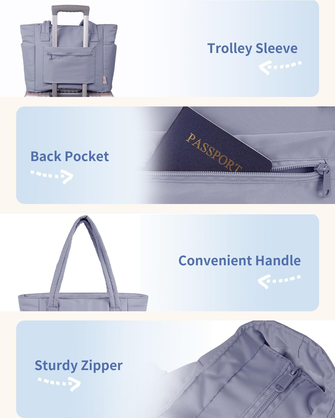 Quilted Puffer Tote z uchwytem na kubek i kieszenią na laptopa do podróży i pracy