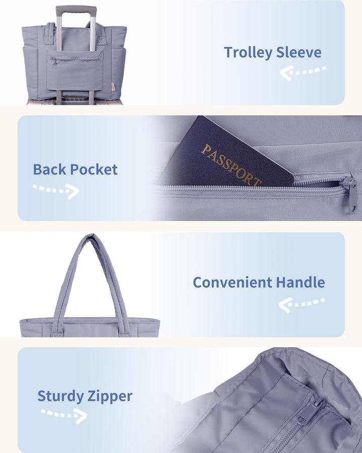 Quilted Puffer Tote z uchwytem na kubek i kieszenią na laptopa do podróży i pracy
