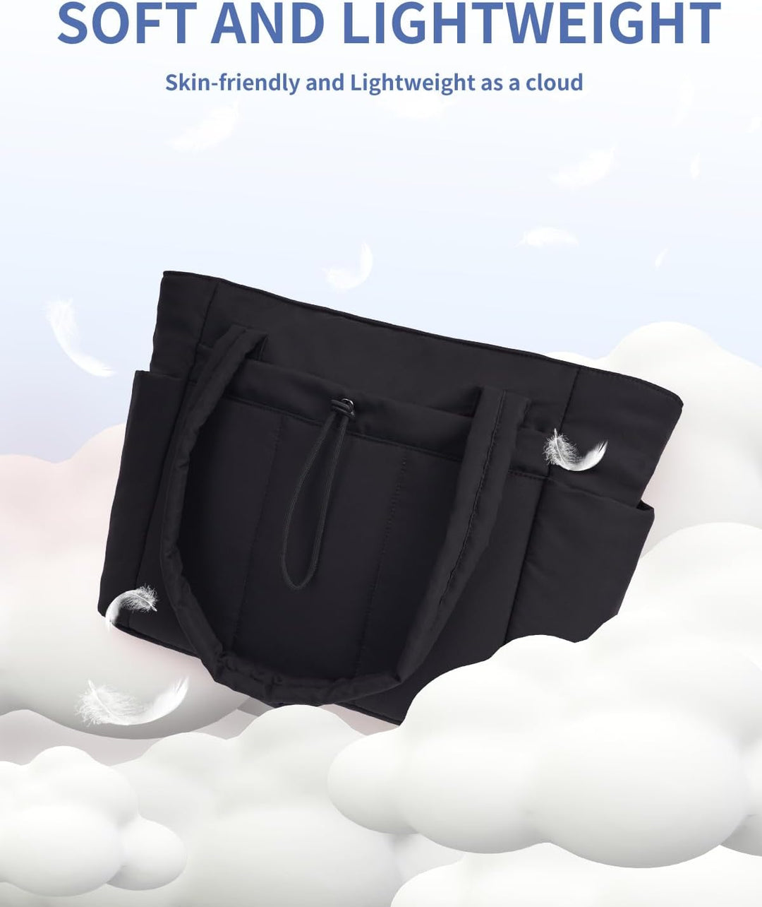 Quilted Puffer Tote z uchwytem na kubek i kieszenią na laptopa do podróży i pracy