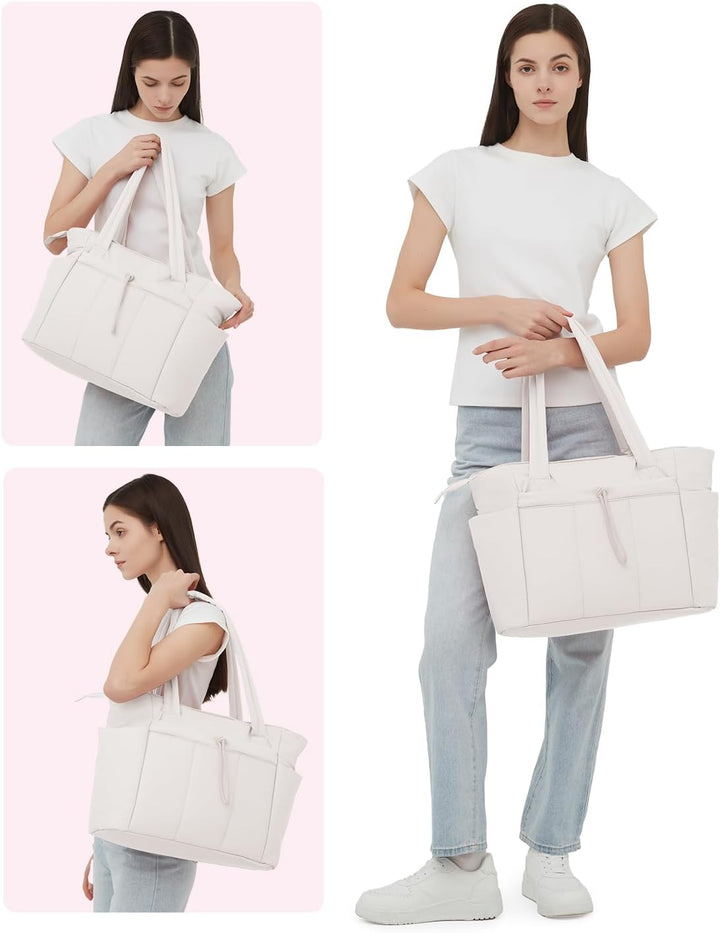 Quilted Puffer Tote z uchwytem na kubek i kieszenią na laptopa do podróży i pracy