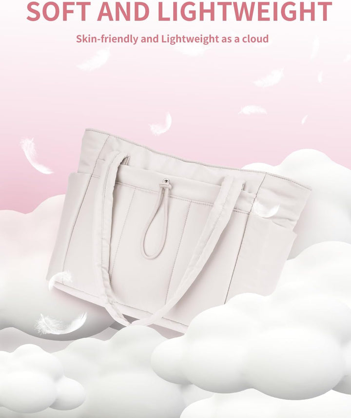 Quilted Puffer Tote z uchwytem na kubek i kieszenią na laptopa do podróży i pracy
