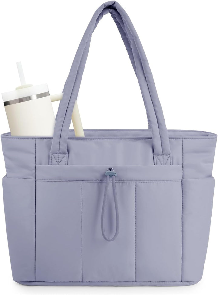 Quilted Puffer Tote z uchwytem na kubek i kieszenią na laptopa do podróży i pracy