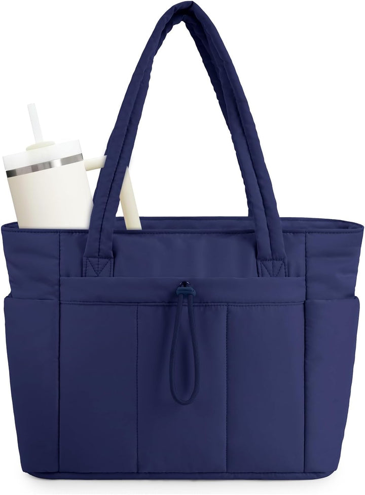Quilted Puffer Tote z uchwytem na kubek i kieszenią na laptopa do podróży i pracy