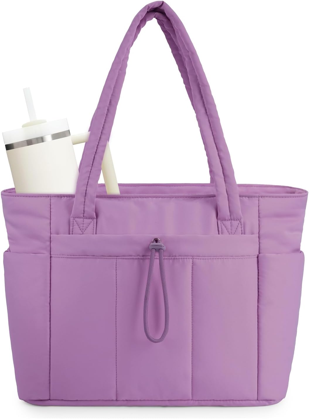 Quilted Puffer Tote z uchwytem na kubek i kieszenią na laptopa do podróży i pracy