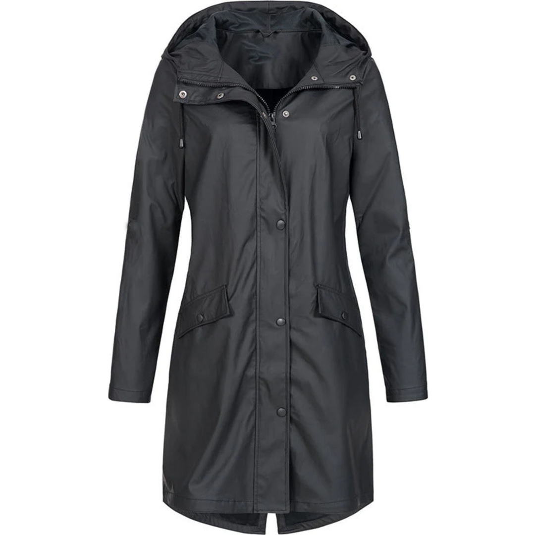 Waterproof Damska Długa Kurtka Przeciwdeszczowa - Luna-Czarny-S-Trend Polska