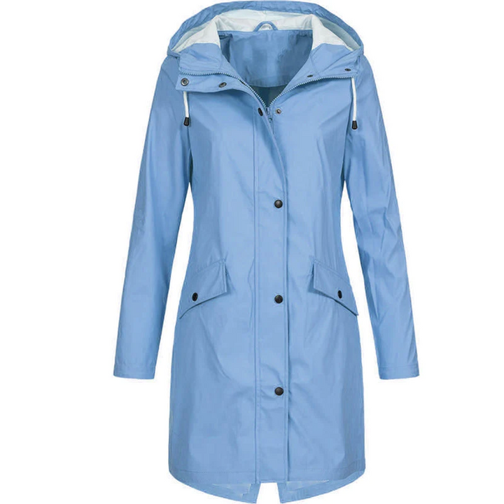 Waterproof Damska Długa Kurtka Przeciwdeszczowa - Luna-Niebieski-S-Trend Polska