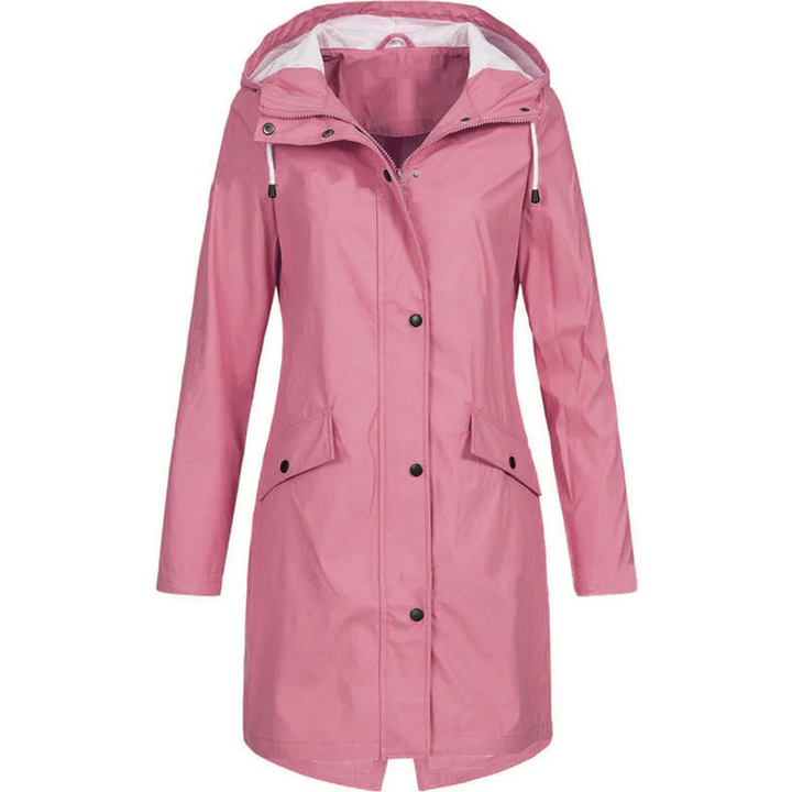Waterproof Damska Długa Kurtka Przeciwdeszczowa - Luna-Różowy-S-Trend Polska