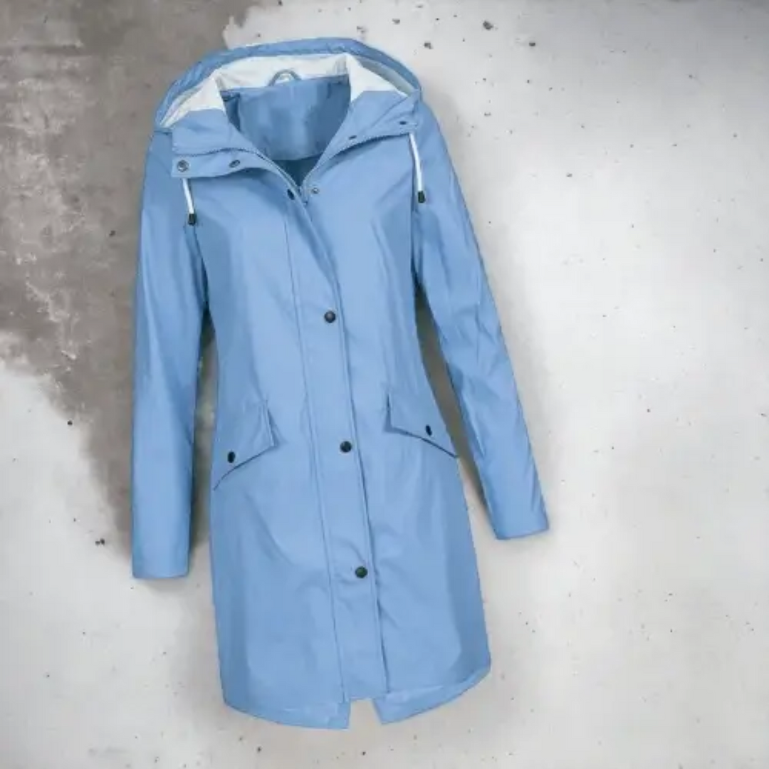 Waterproof Damska Długa Kurtka Przeciwdeszczowa - Luna-Niebieski-S-Trend Polska