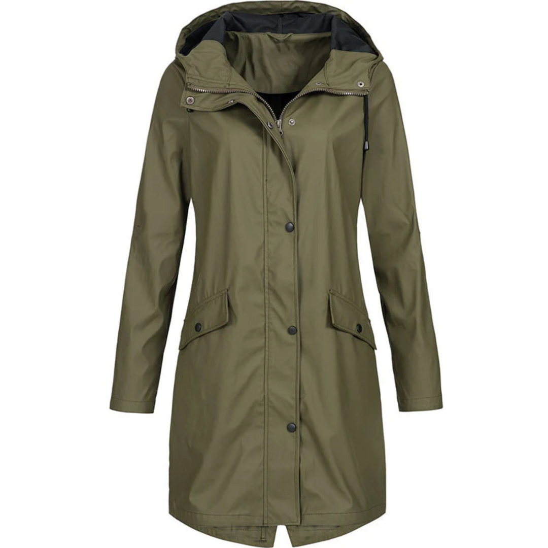 Waterproof Damska Długa Kurtka Przeciwdeszczowa - Luna-Zielony-S-Trend Polska