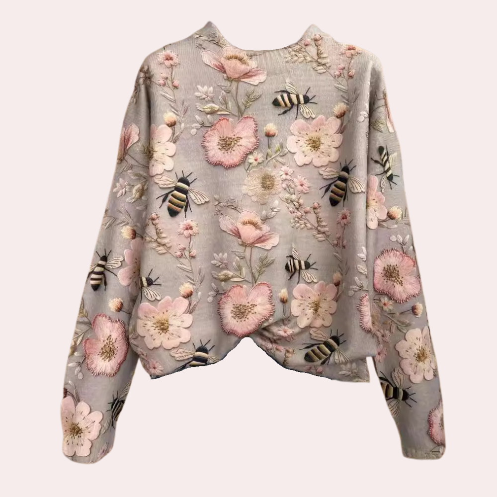 Wesoła damska sweter z nadrukiem kwiatowym - Fleur-Różowy-XS-Trend Polska