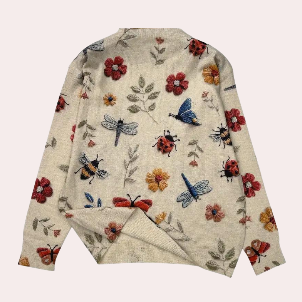 Wesoła damska sweter z nadrukiem kwiatowym - Fleur-Biały-XS-Trend Polska